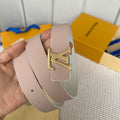 LOUIS VUITTON LV Initiales 30mm Reversible Belt Gold Buckle Pink White Leather