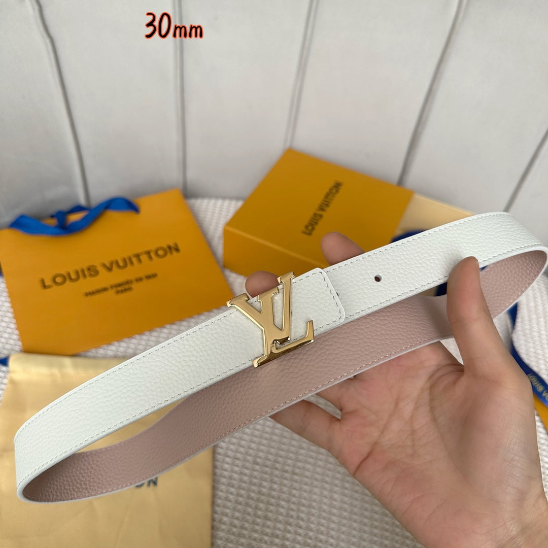 LOUIS VUITTON LV Initiales 30mm Reversible Belt Gold Buckle Pink White Leather