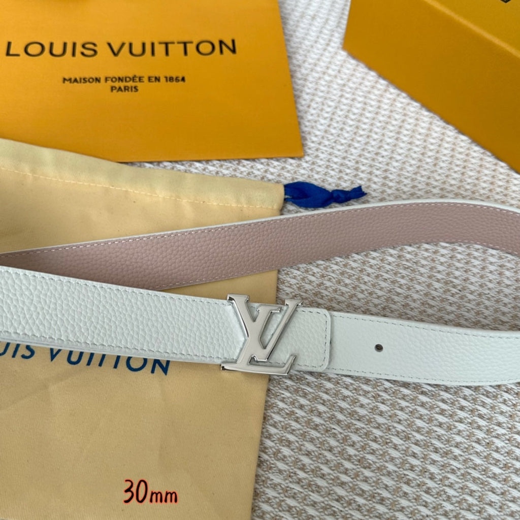 LOUIS VUITTON LV Initiales 30mm Reversible Belt Silver Buckle Pink White Leather
