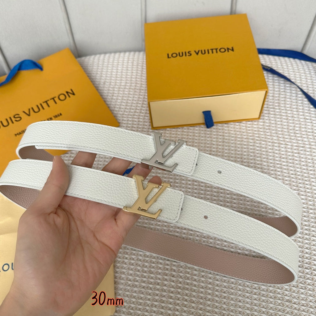 LOUIS VUITTON LV Initiales 30mm Reversible Belt Silver Buckle Pink White Leather