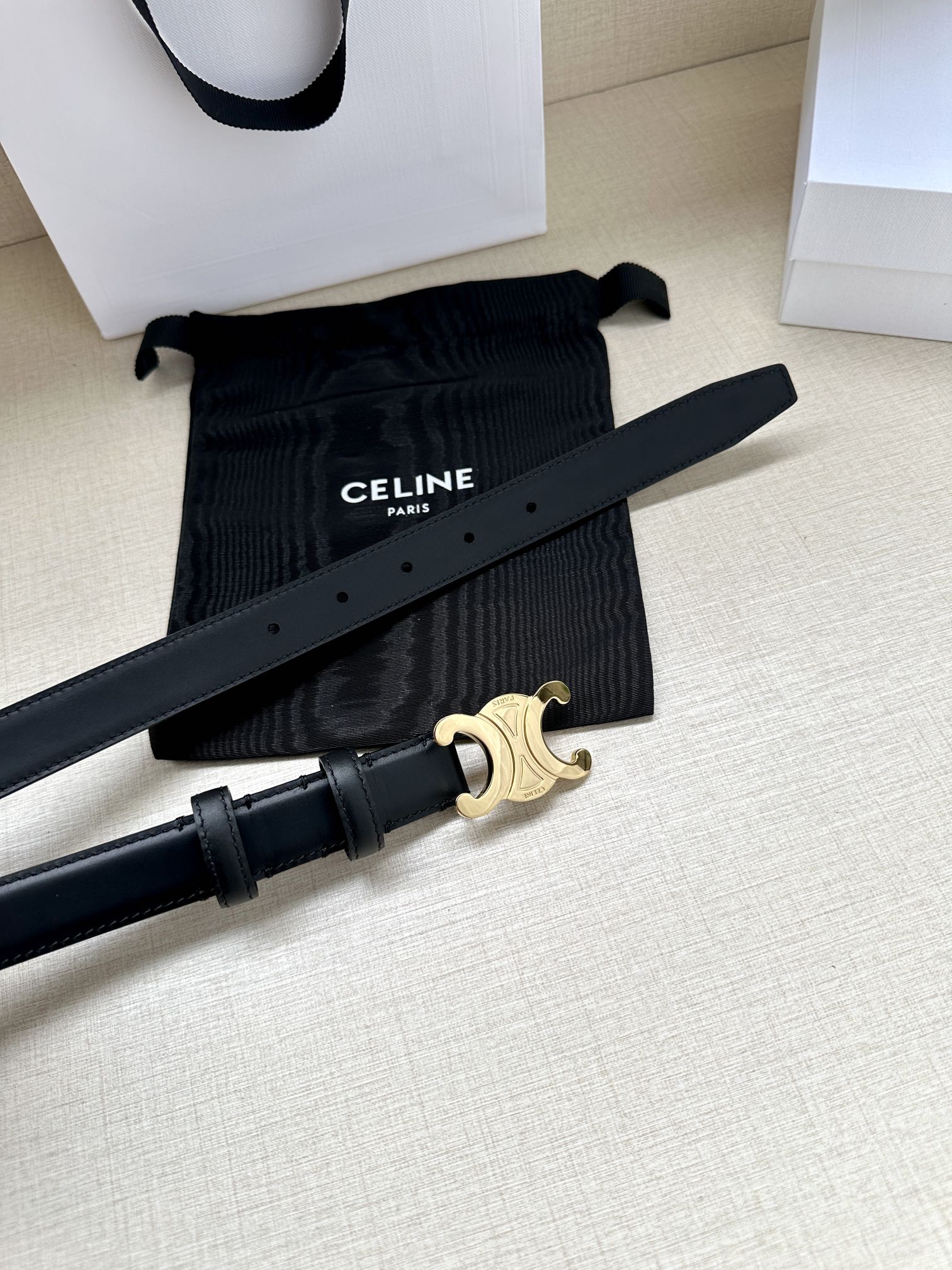 CELINE Medium Triomphe Belt 25mm Black Calfskin Ghw