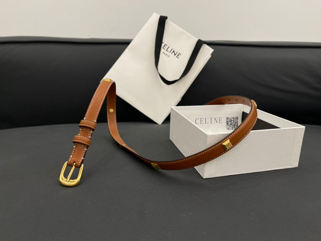CELINE CL SMALL 18 MM TRIOMPHE BELT IN TAURILLON BRONZE BROWN LEATHER GOLD HARDWARE
