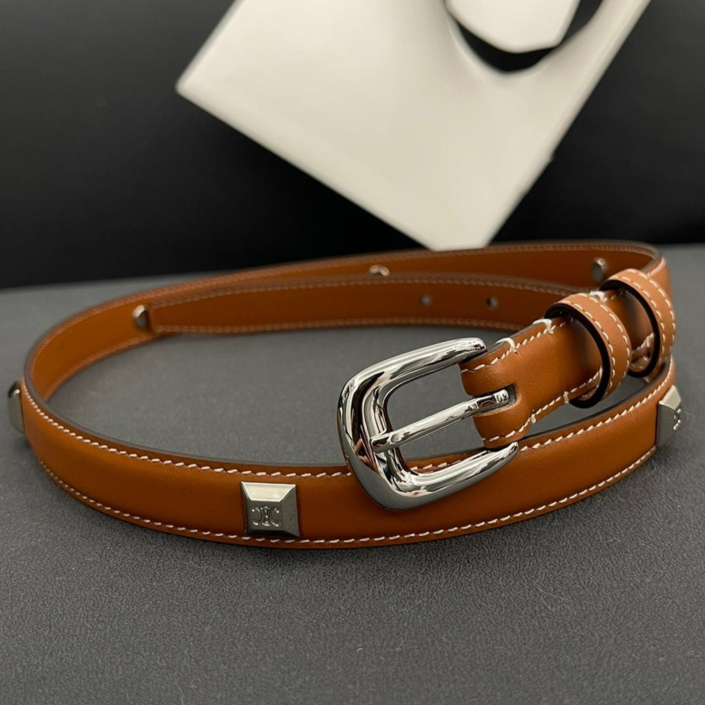 CELINE CL SMALL 18 MM TRIOMPHE BELT IN TAURILLON BRONZE BROWN LEATHER SILVER HARDWARE