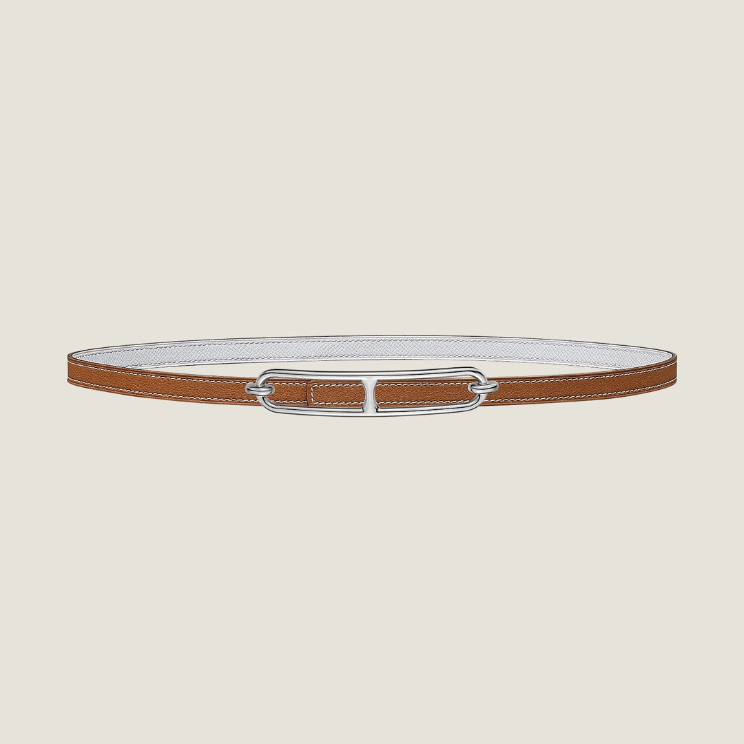 HERMES ROULIS BUCKLE & REVERSIBLE CINNAMON BROWN AND WHITE LEATHER STRAP 13MM SILVER HARDWARE