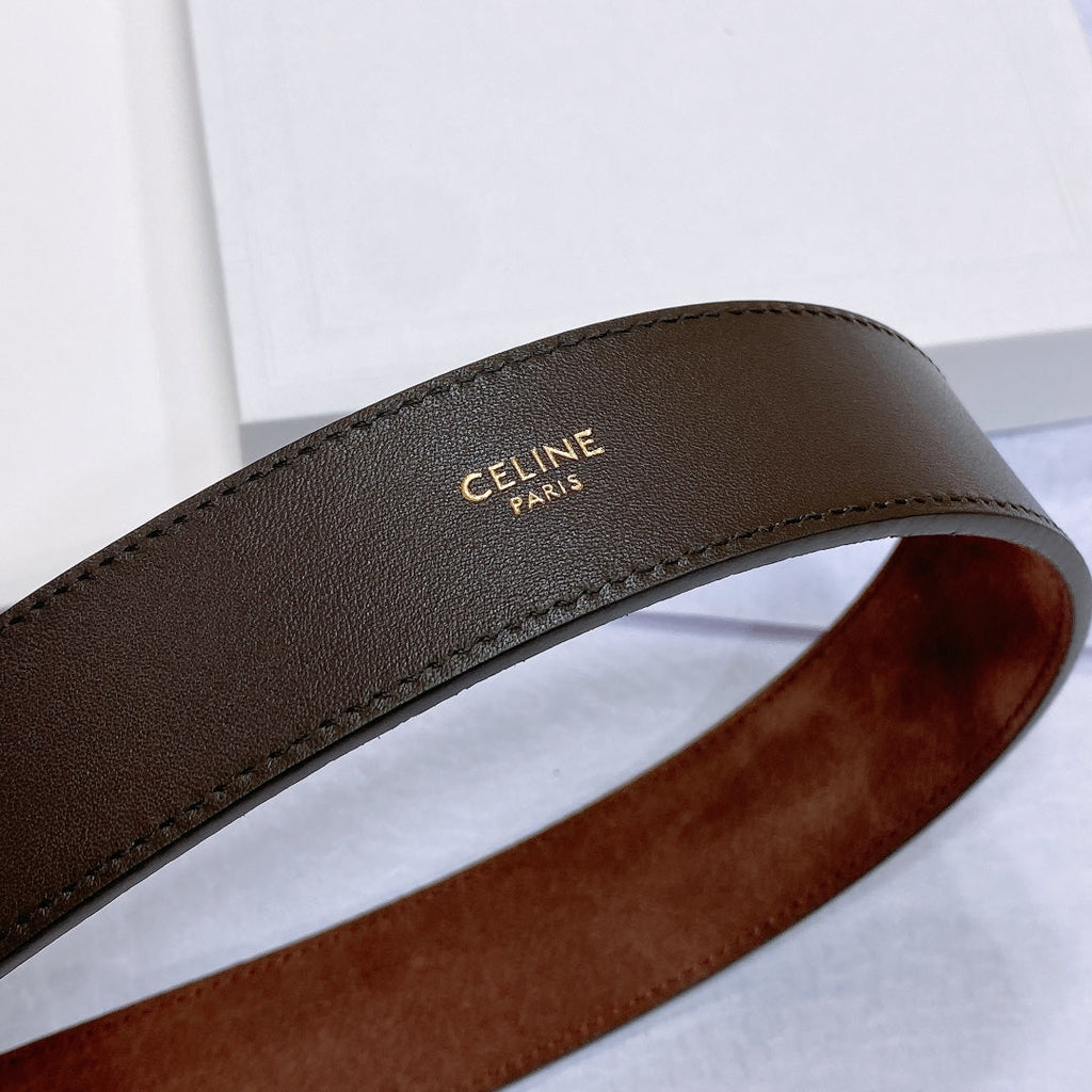 CELINE CL LARGE 35MM TWIN TRIOMPHE BELT IN CHOCOLATE BROWN SUEDE GOLD HARDWARE