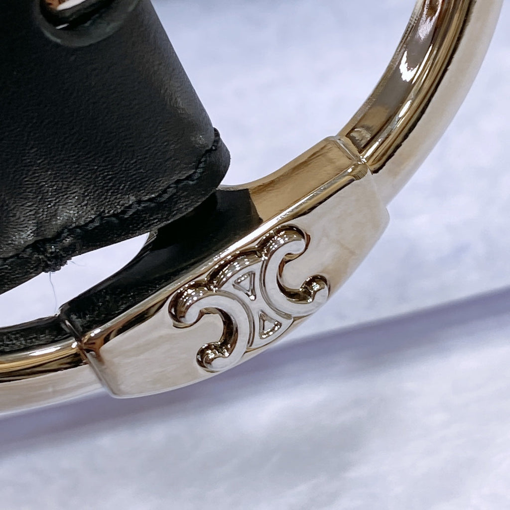 CELINE CL LARGE 35MM TWIN TRIOMPHE BELT IN BLACK CALFSKIN SILVER HARDWARE