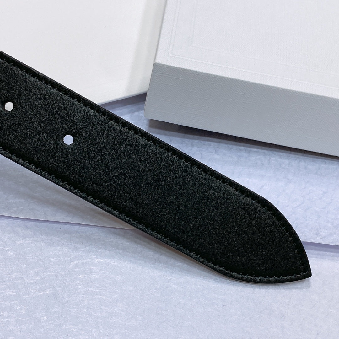 CELINE CL LARGE 35MM TWIN TRIOMPHE BELT IN BLACK CALFSKIN SILVER HARDWARE