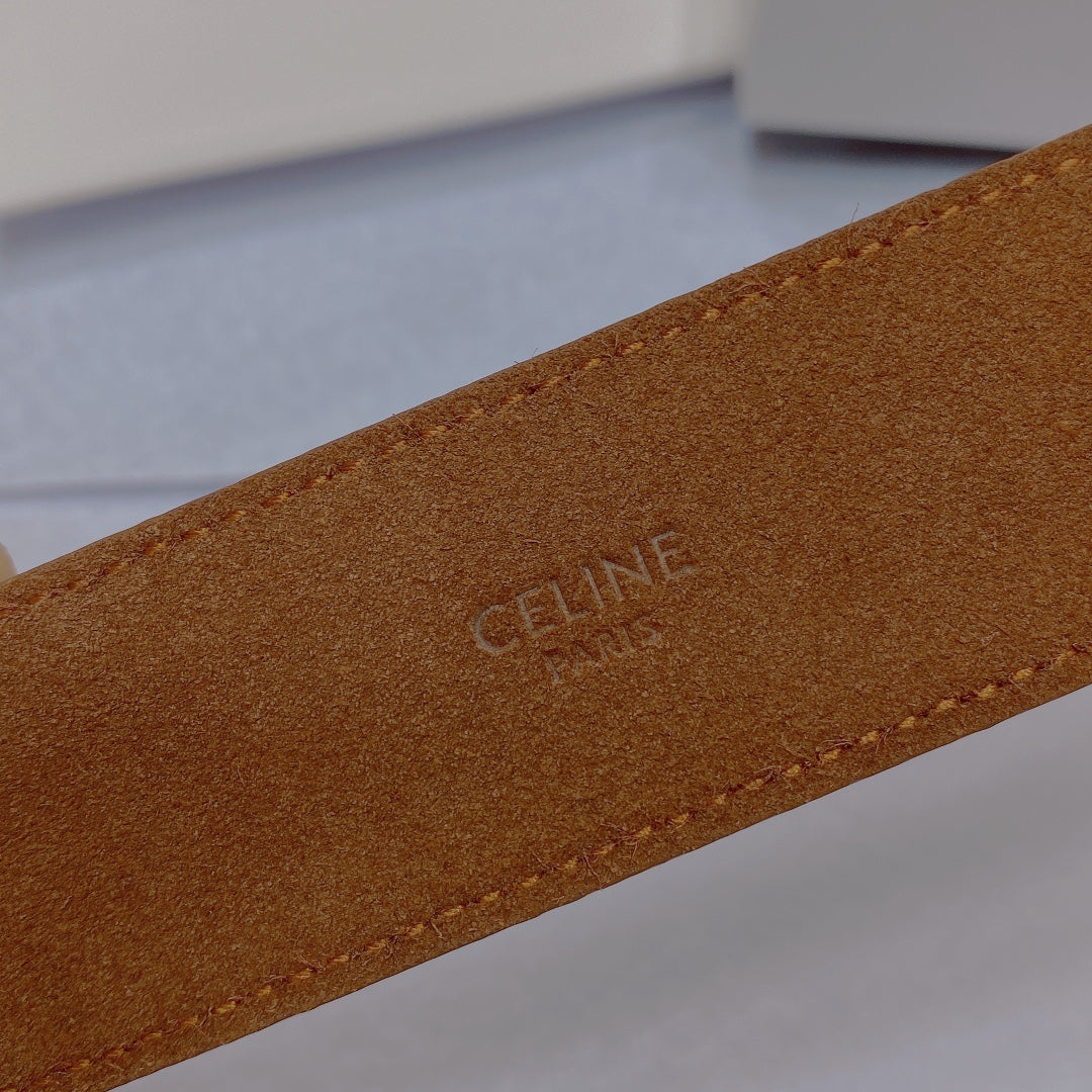 CELINE CL LARGE 35MM TWIN TRIOMPHE BELT IN BRONZE BROWN CALFSKIN SILVER HARDWARE