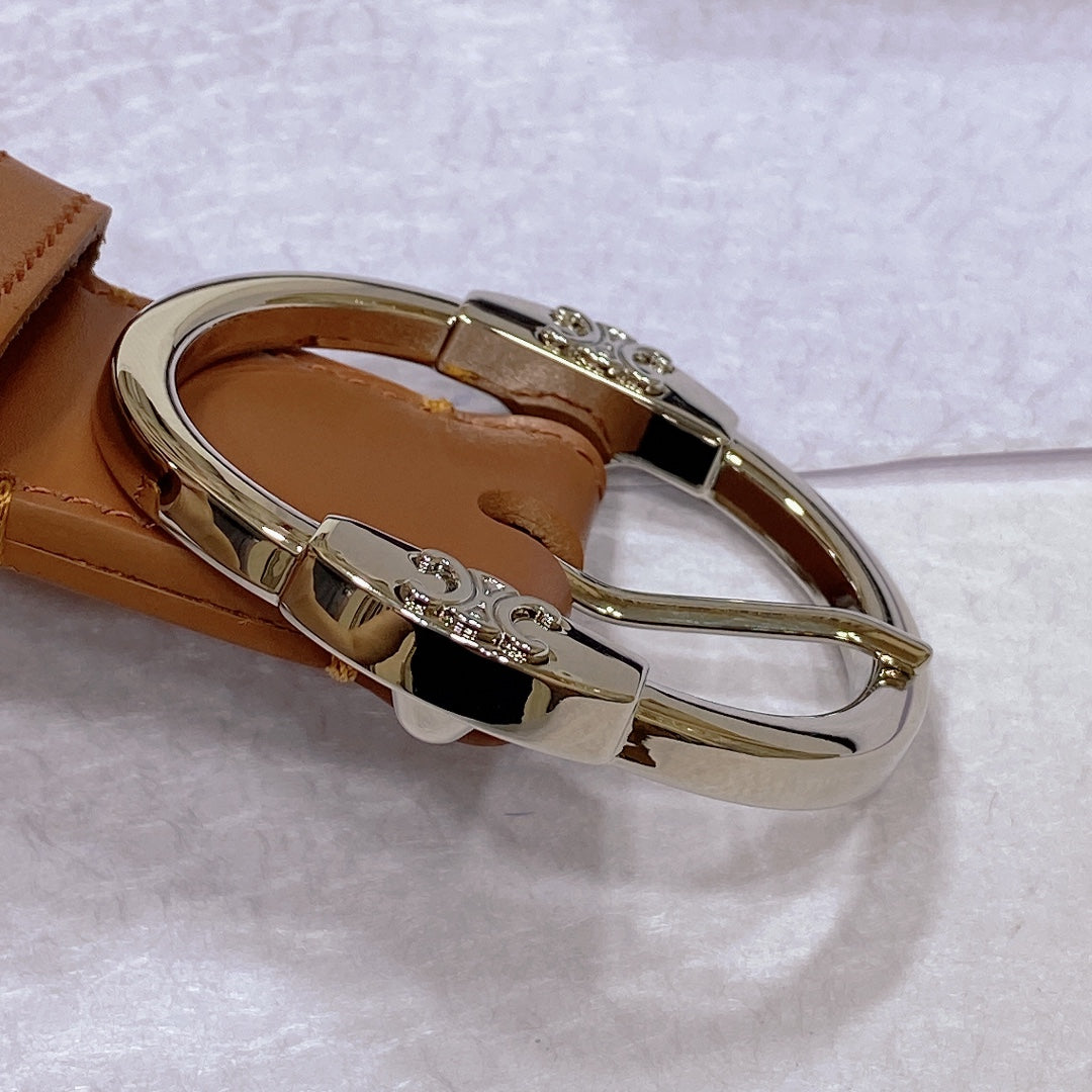 CELINE CL LARGE 35MM TWIN TRIOMPHE BELT IN BRONZE BROWN CALFSKIN SILVER HARDWARE