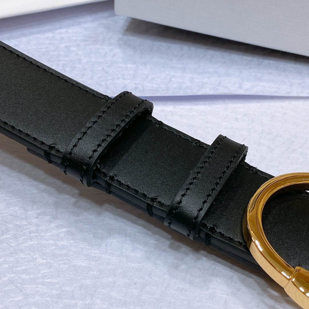 CELINE CL LARGE 35MM TWIN TRIOMPHE BELT IN BLACK CALFSKIN GOLD HARDWARE