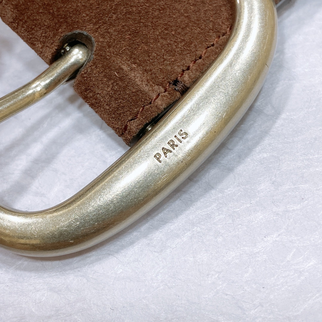 CELINE CL LARGE 35 MM BELT IN CHOCOLATE BROWN SUEDE LIGHT GOLD HARDWARE
