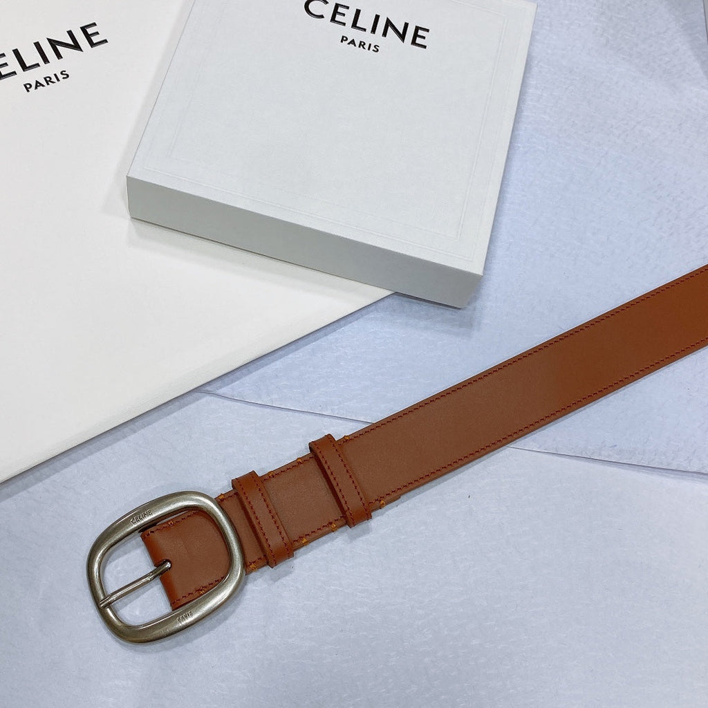 CELINE CL LARGE 35 MM BELT IN BRONZE BROWN CALFSKIN LIGHT GOLD HARDWARE