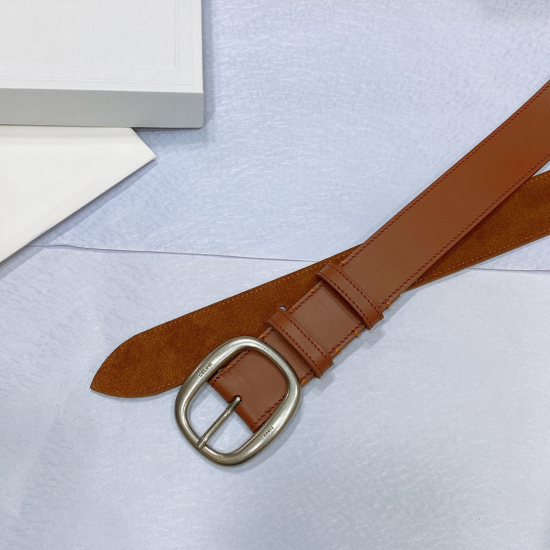 CELINE CL LARGE 35 MM BELT IN BRONZE BROWN CALFSKIN LIGHT GOLD HARDWARE