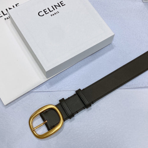 CELINE CL LARGE 35 MM BELT IN BLACK AND BROWN CALFSKIN GOLD HARDWARE