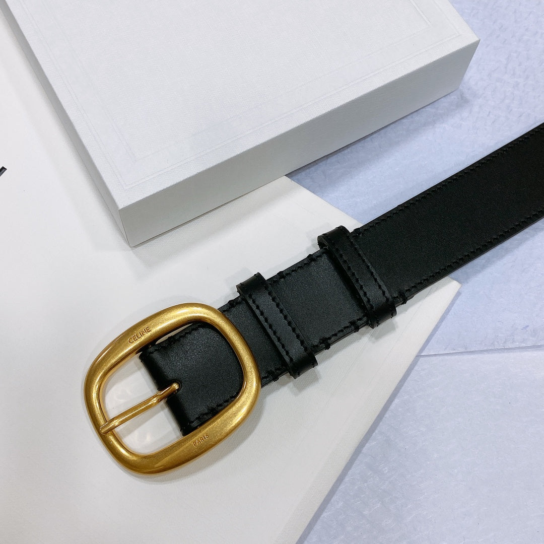 CELINE CL LARGE 35 MM BELT IN BLACK CALFSKIN GOLD HARDWARE