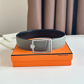 HERMES OSCAR BELT BUCKLE & REVERSIBLE BLACK AND ASH GREY LEATHER STRAP 38MM SILVER HARDWARE