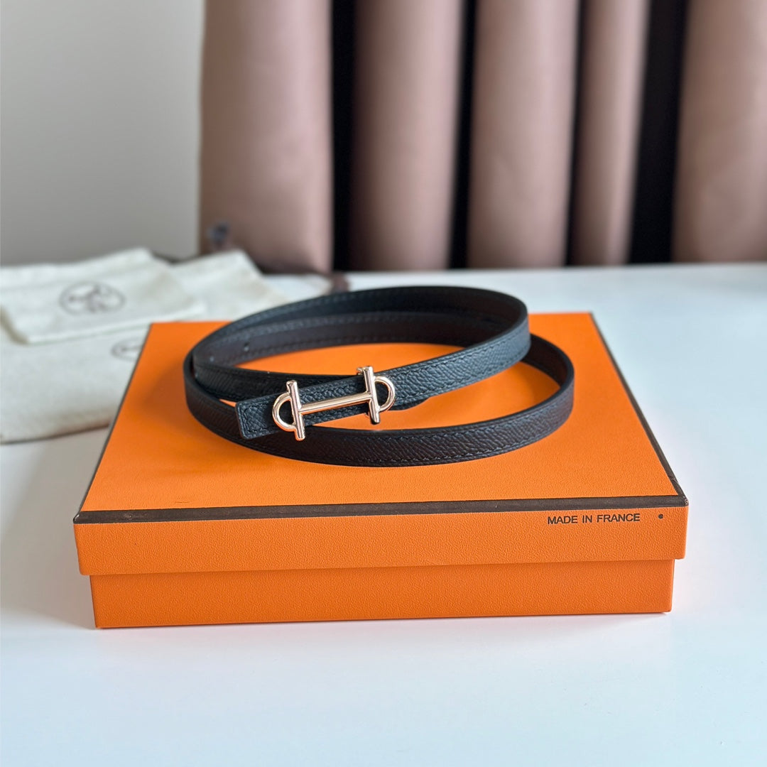 HERMES GAMMA BUCKLE & REVERSIBLE BLACK LEATHER STRAP 13MM COPPER HARDWARE