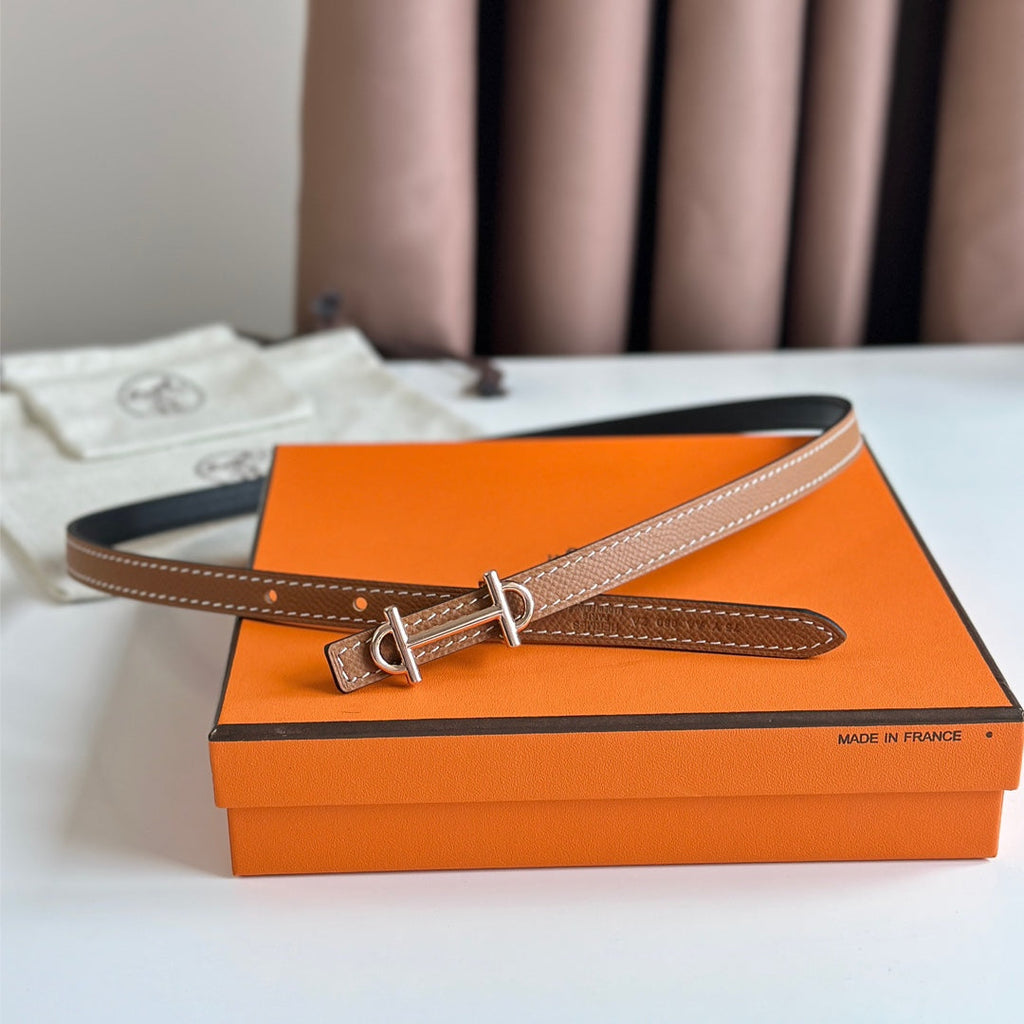 HERMES GAMMA BUCKLE & REVERSIBLE BRONZE BROWN AND BLACK LEATHER STRAP 13MM COPPER HARDWARE