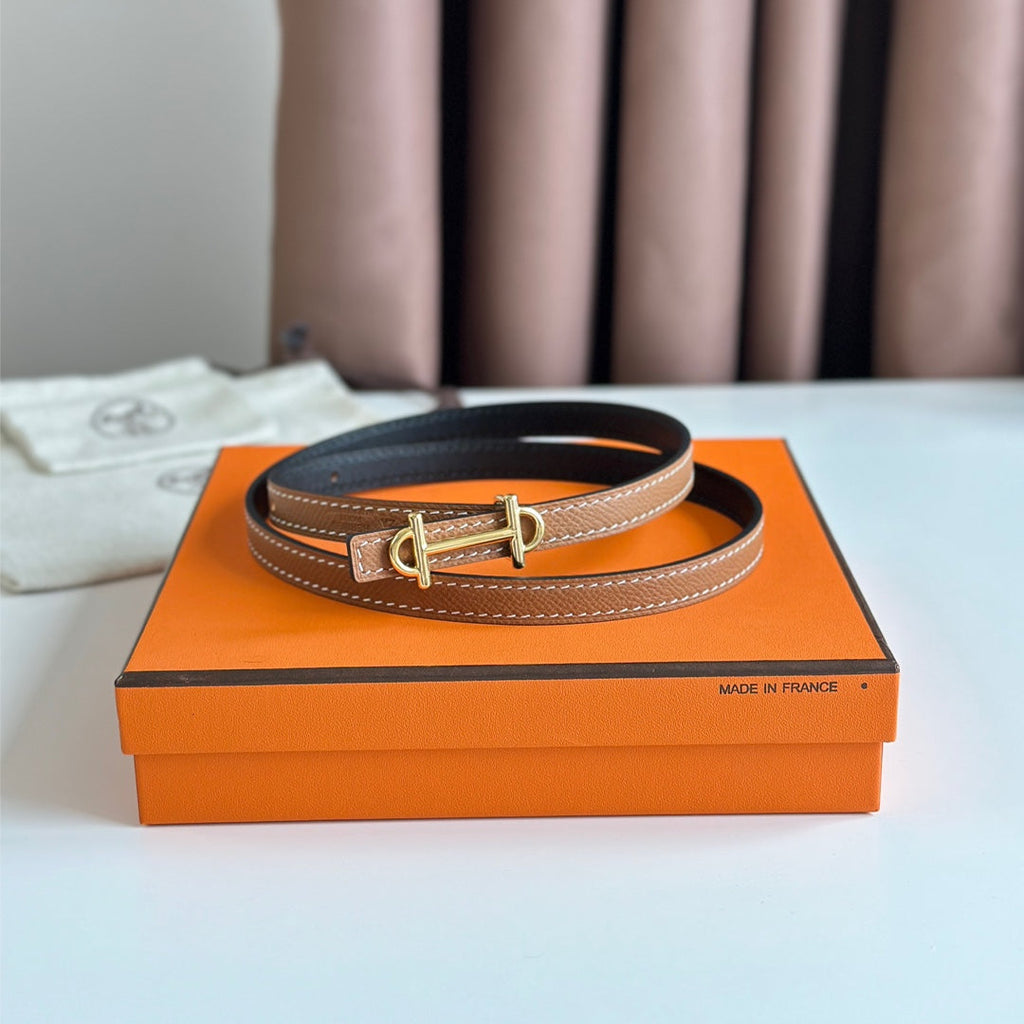 HERMES GAMMA BUCKLE & REVERSIBLE BRONZE BROWN AND BLACK LEATHER STRAP 13MM GOLD HARDWARE