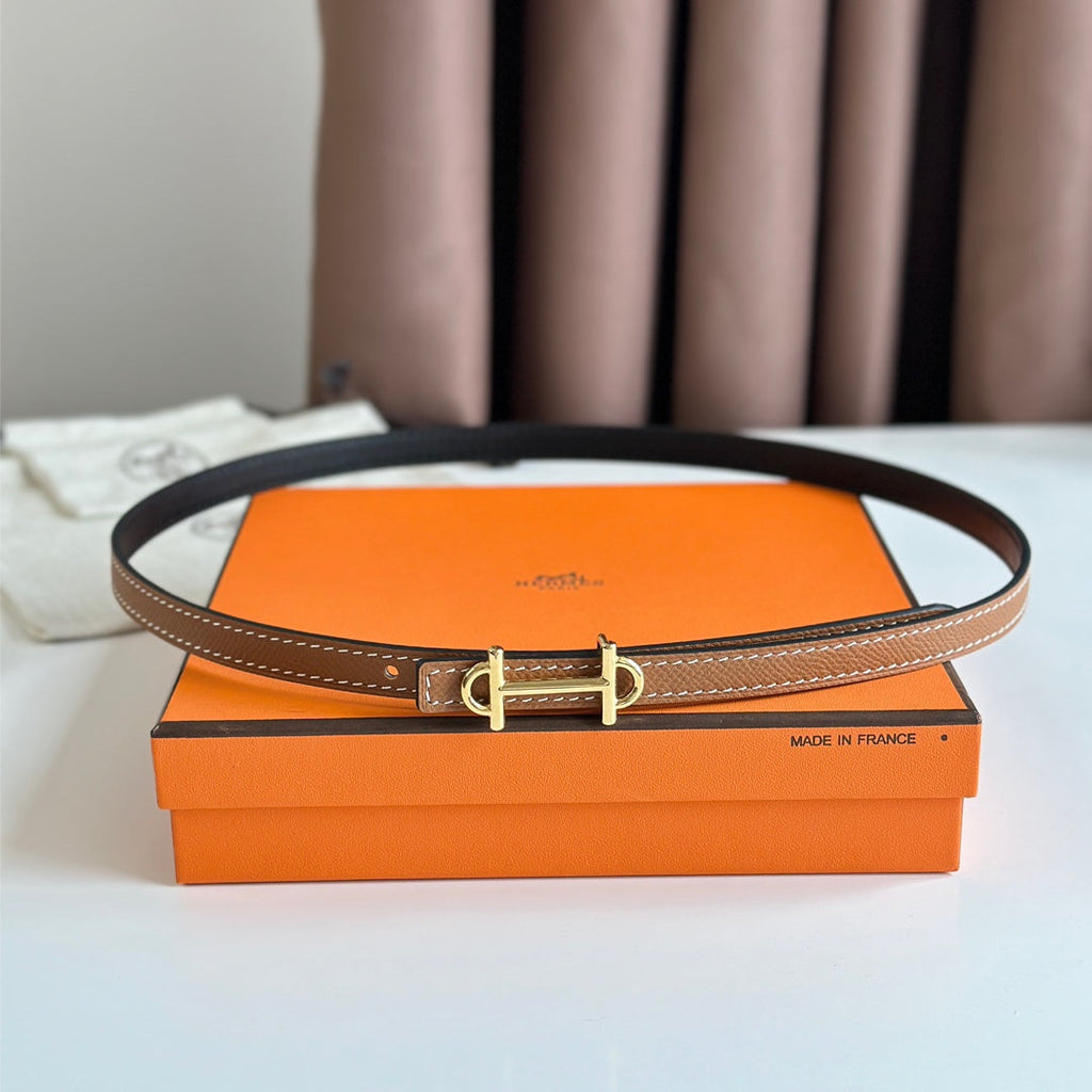 HERMES GAMMA BUCKLE & REVERSIBLE BRONZE BROWN AND BLACK LEATHER STRAP 13MM GOLD HARDWARE