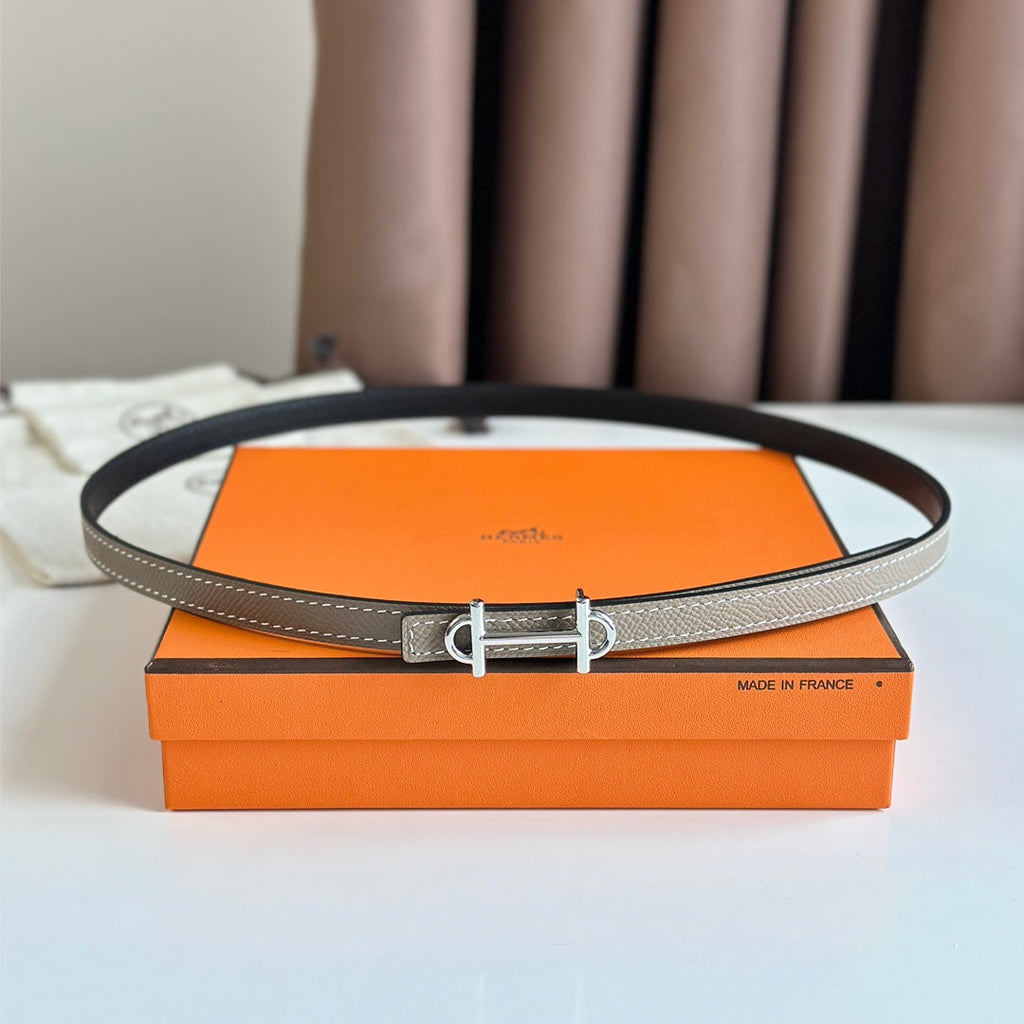 HERMES GAMMA BUCKLE & REVERSIBLE KHAKI BROWN AND BLACK LEATHER STRAP 13MM SILVER HARDWARE