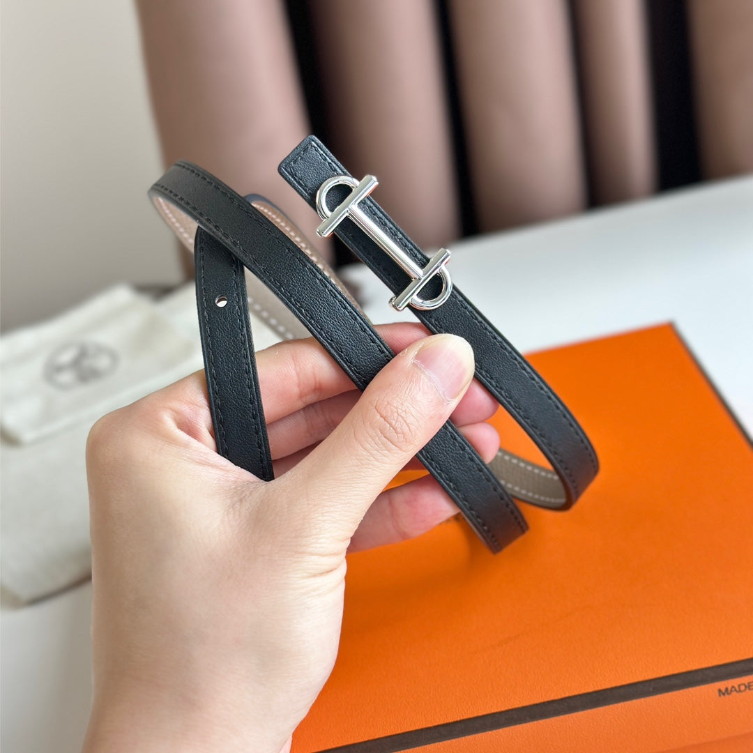 HERMES GAMMA BUCKLE & REVERSIBLE KHAKI BROWN AND BLACK LEATHER STRAP 13MM SILVER HARDWARE