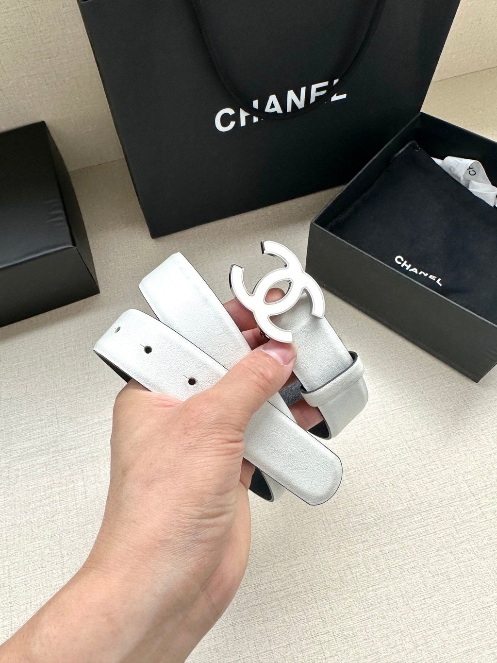 CHANEL 30MM BELT IN FULL WHITE SMOOTH CALFSKIN METAL HARDWARE