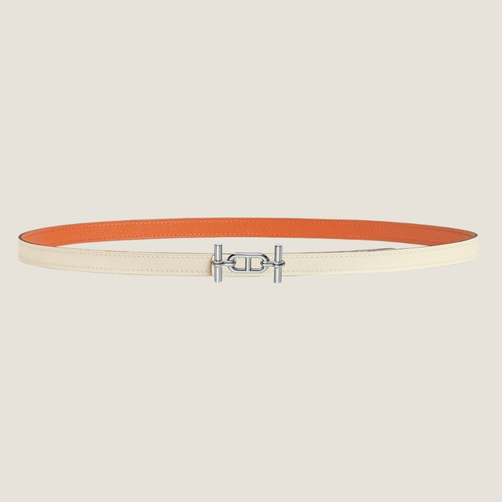 HERMES ANCRE BUCKLE & REVERSIBLE WHITE AND ORANGE LEATHER STRAP 13MM SILVER HARDWARE