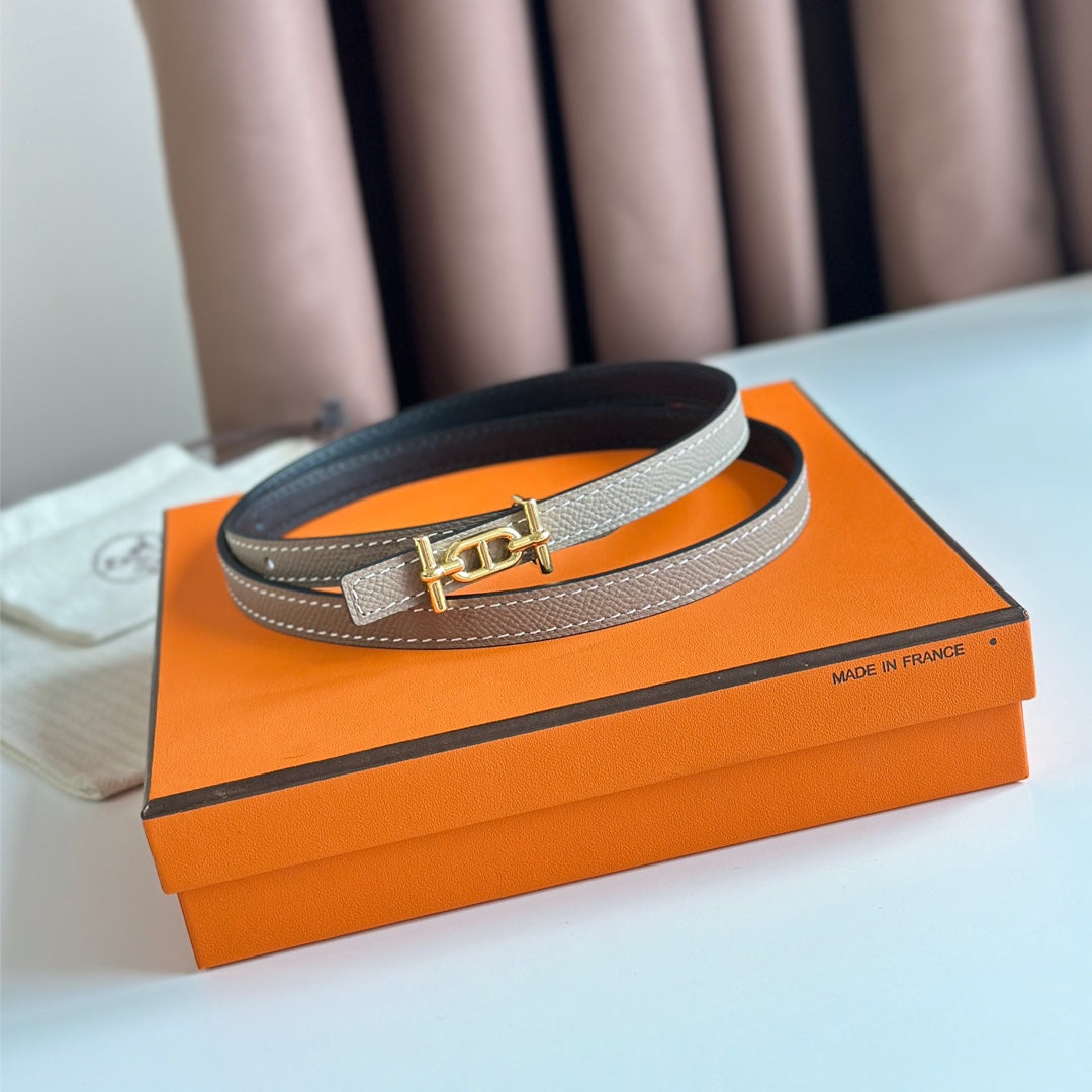 HERMES ANCRE BUCKLE & REVERSIBLE BLACK AND KHAKI BROWN LEATHER STRAP 13MM GOLD HARDWARE