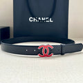 CHANEL 30MM BELT IN BLACK SMOOTH CALFSKIN WITH RED METAL LOGO