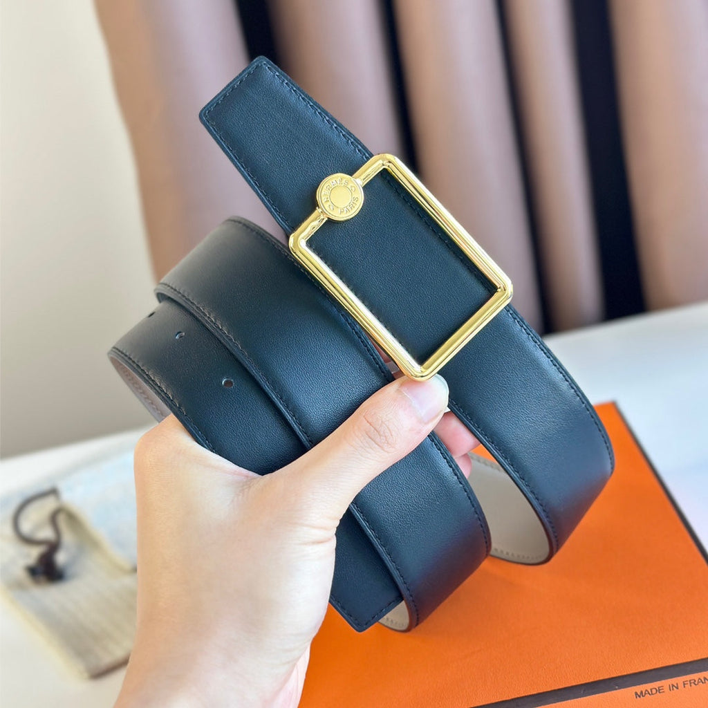HERMES TUBE H BELT BUCKLE & REVERSIBLE KHAKI BROWN AND BLACK LEATHER STRAP 38MM GOLD HARDWARE