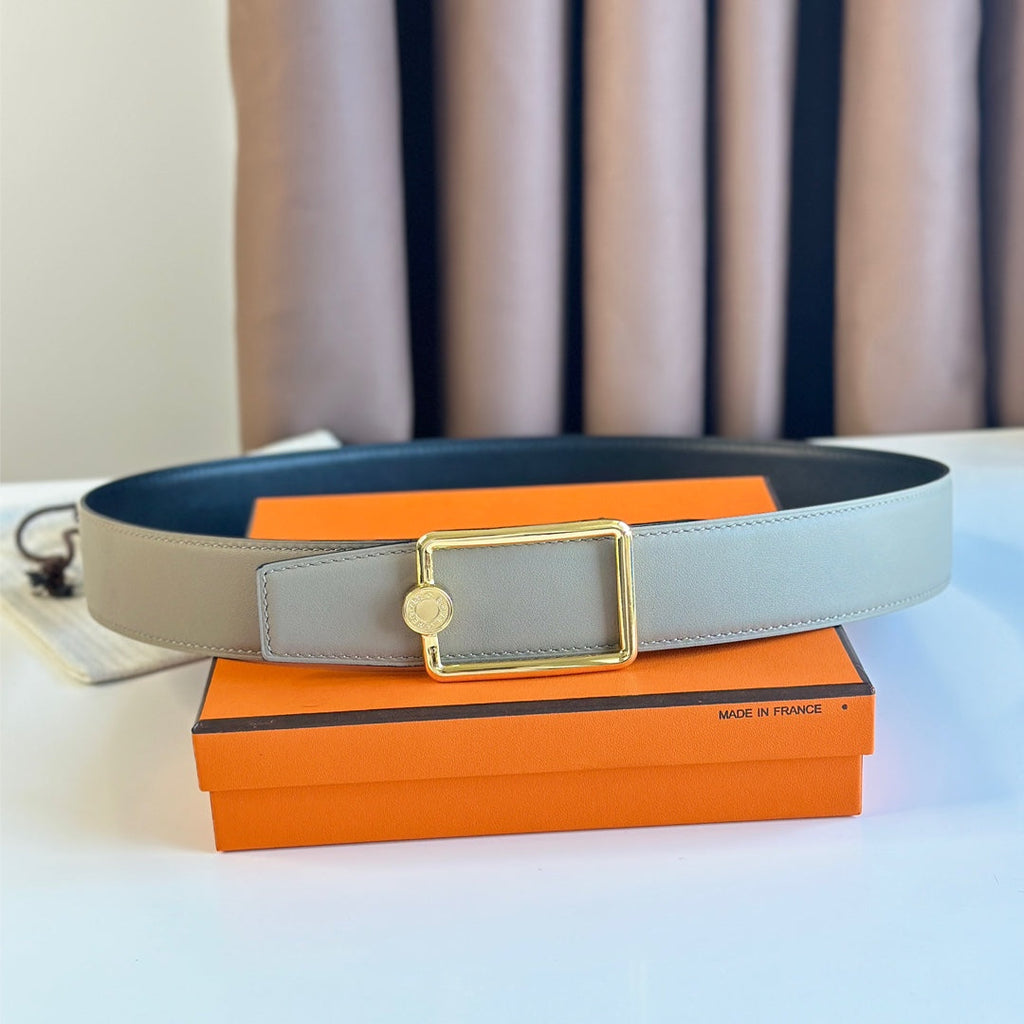 HERMES TUBE H BELT BUCKLE & REVERSIBLE KHAKI BROWN AND BLACK LEATHER STRAP 38MM GOLD HARDWARE