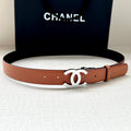 CHANEL 30MM BELT IN BRONZE BROWN AND BLACK CALFSKIN WITH SILVER HARDWARE