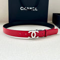 CHANEL 30MM BELT IN CHERRY RED AND BLACK CALFSKIN WITH SILVER HARDWARE
