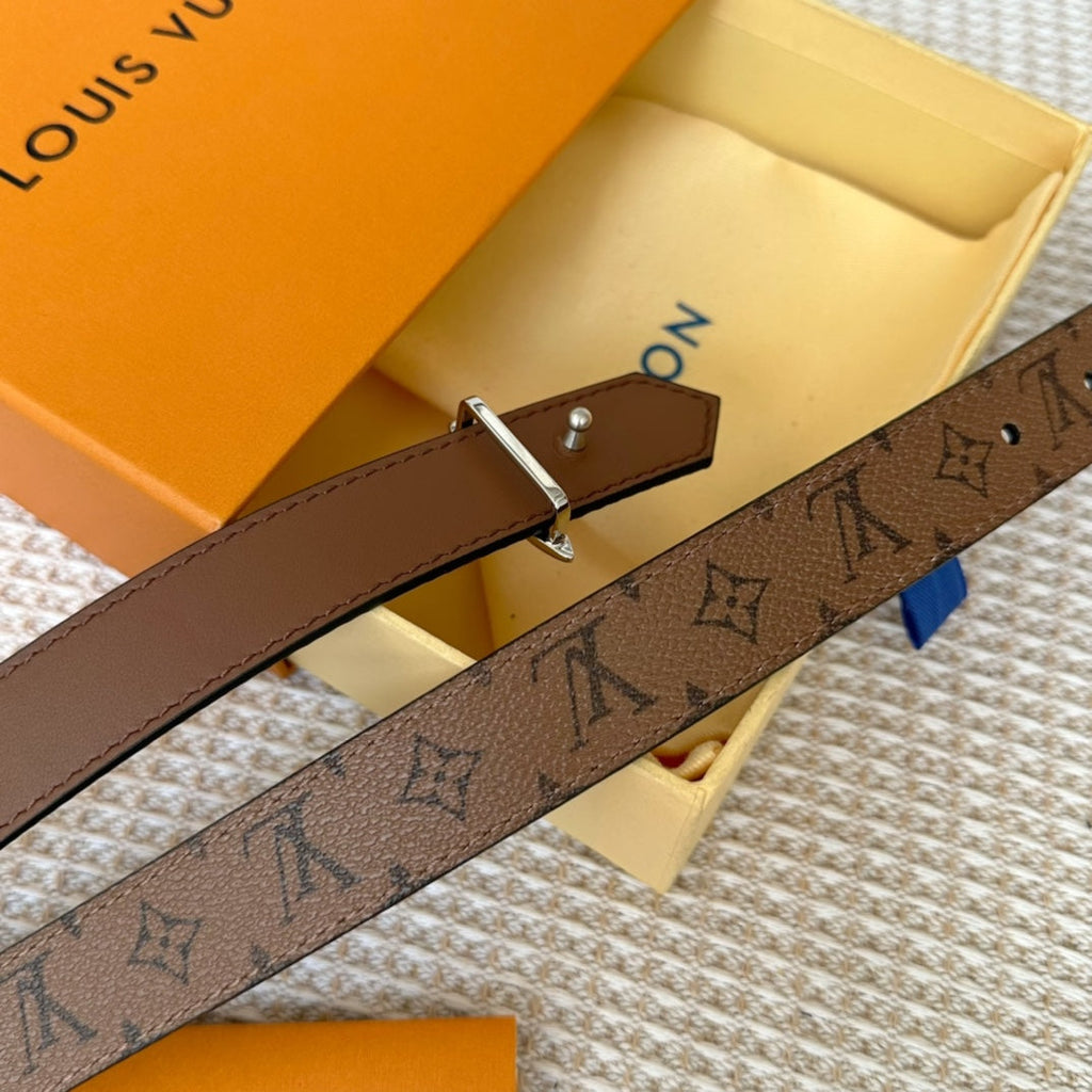 LOUIS VUITTON LV FLOWERGRAM 25 MM REVERSIBLE BELT IN BROWN MONOGRAM CALFSKIN SILVER HARDWARE