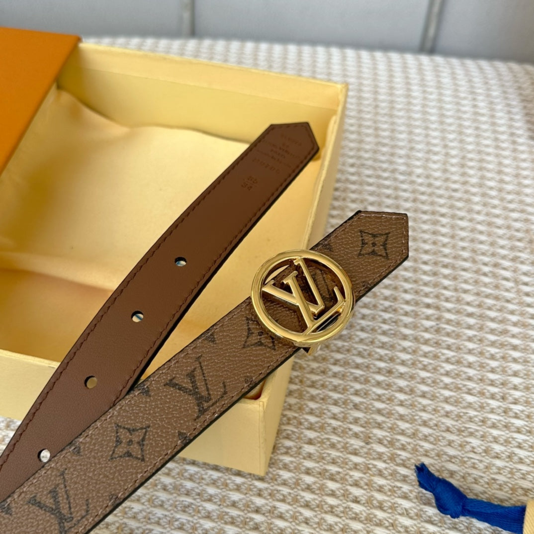 LOUIS VUITTON LV CIRCLE 25MM REVERSIBLE BELT MEDIUM BROWN MONOGRAM CALFSKIN GOLD HARDWARE