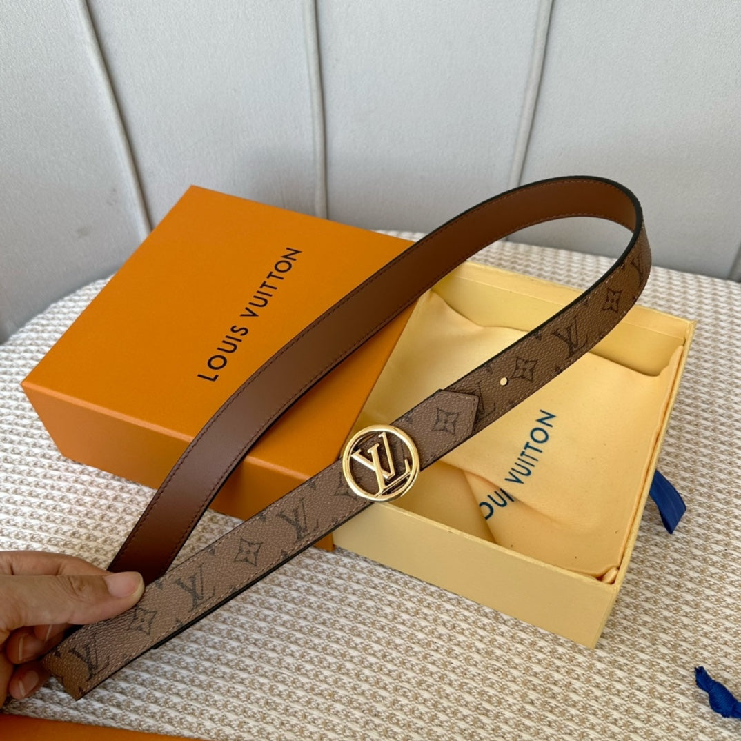 LOUIS VUITTON LV CIRCLE 25MM REVERSIBLE BELT MEDIUM BROWN MONOGRAM CALFSKIN GOLD HARDWARE