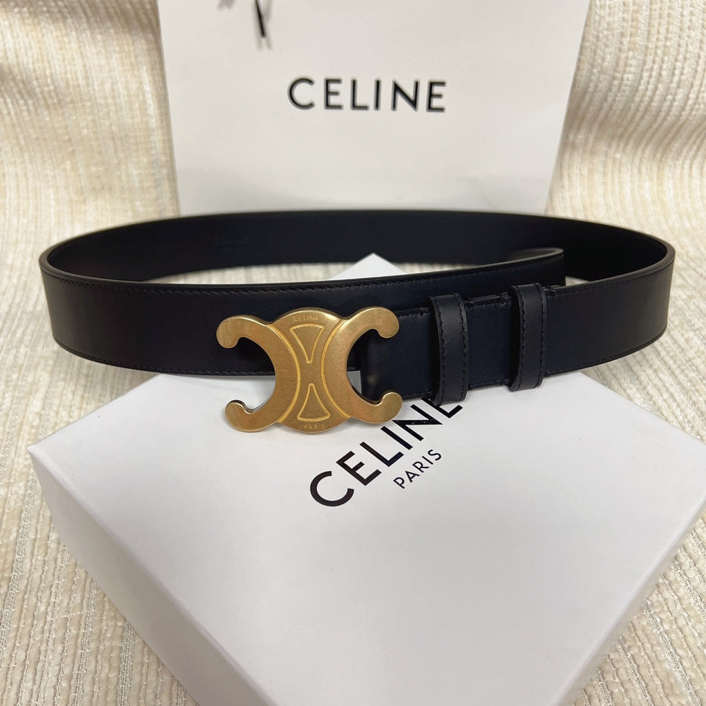 CELINE Triomphe Belt 35mm Black Calfskin Ghw