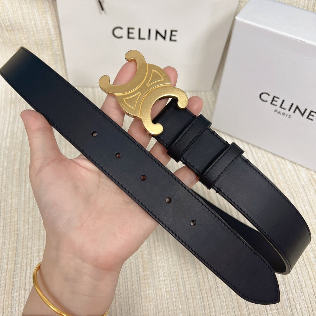 CELINE Triomphe Belt 35mm Black Calfskin Ghw