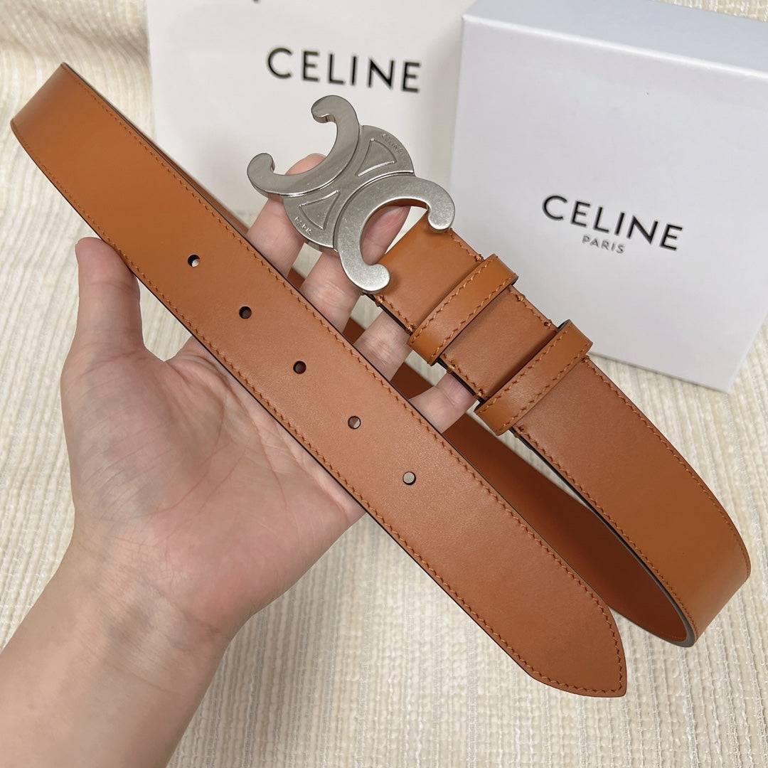CELINE Triomphe Belt 35mm Tan Calfskin Shw
