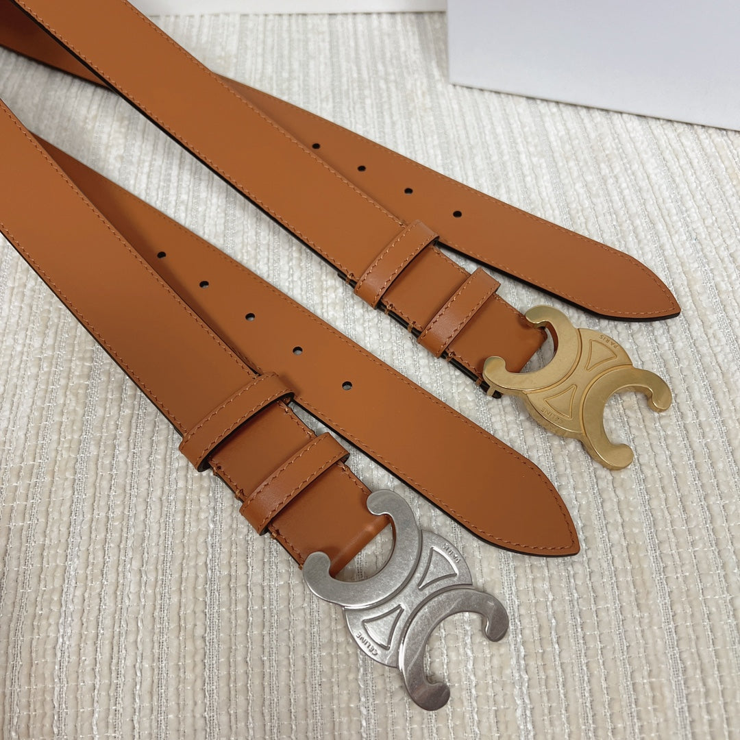 CELINE Triomphe Belt 35mm Tan Calfskin Shw