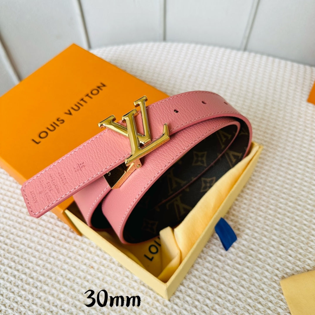 LOUIS VUITTON LV Initiales 30mm Reversible Belt Gold Rotating Buckle Pink Brown Leather