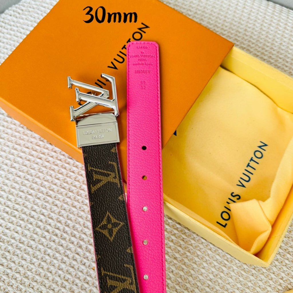 LOUIS VUITTON LV Initiales 30mm Reversible Belt Silver Rotating Buckle Hot Pink Brown Leather