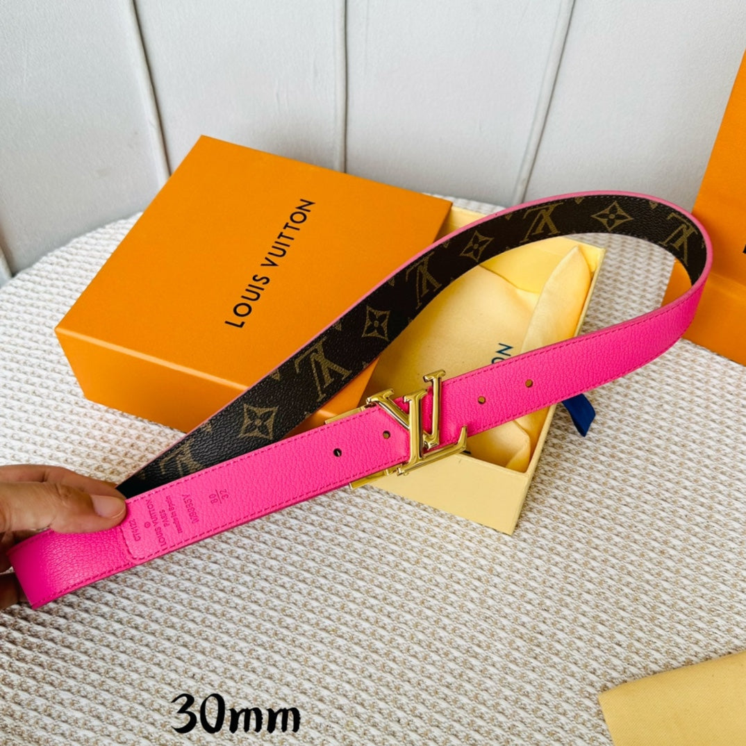 LOUIS VUITTON LV Initiales 30mm Reversible Belt Gold Rotating Buckle Hot Pink Brown Leather
