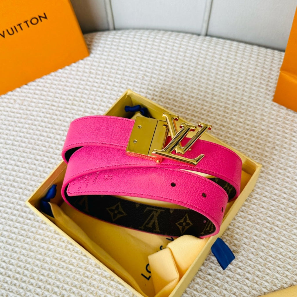 LOUIS VUITTON LV Initiales 30mm Reversible Belt Gold Rotating Buckle Hot Pink Brown Leather