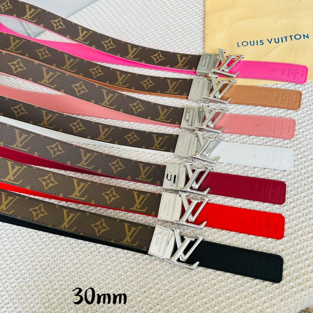 LOUIS VUITTON LV Initiales 30mm Reversible Belt Gold Rotating Buckle Hot Pink Brown Leather