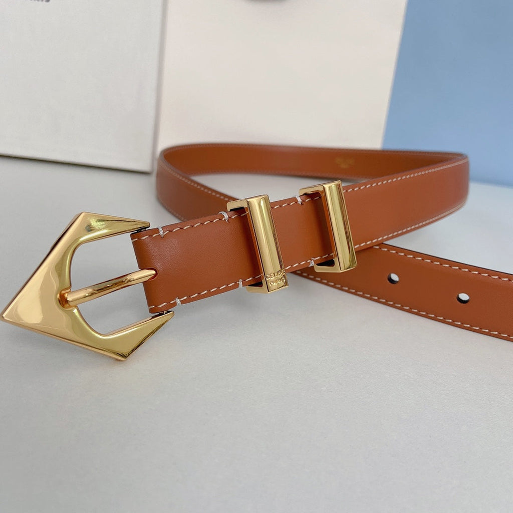 CELINE Medium Spike Belt 25mm Tan Calfskin Loop Gold Ghw