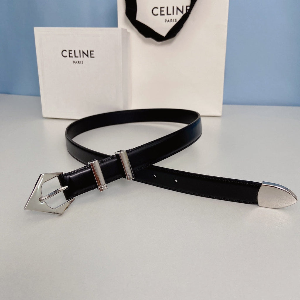 CELINE Medium Spike Belt 25mm Black Calfskin Loop Silver Shw