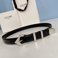 CELINE Medium Spike Belt 25mm Black Calfskin Loop Silver Shw