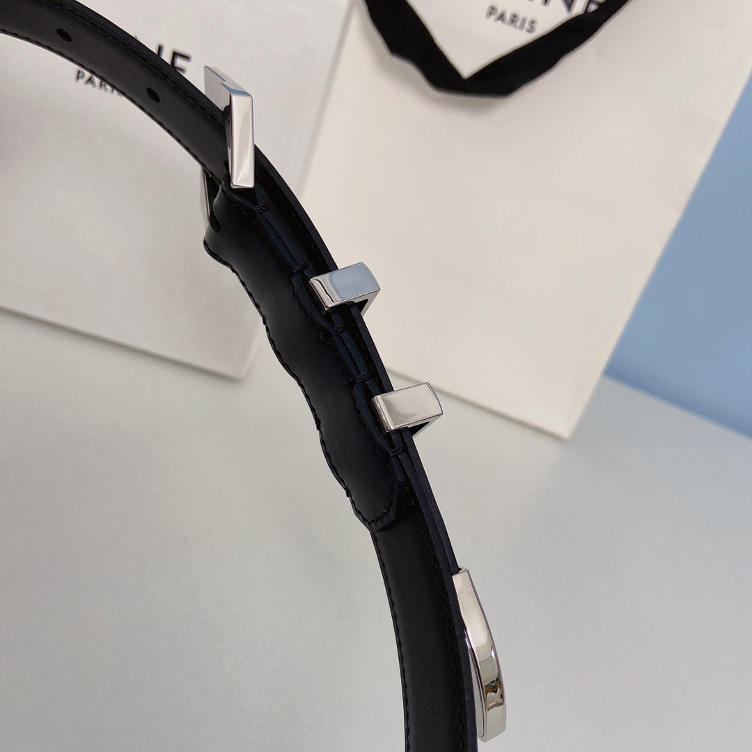 CELINE Medium Spike Belt 25mm Black Calfskin Loop Silver Shw